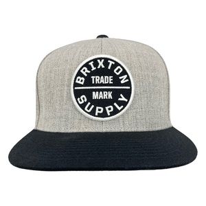 Brixton Gray & Black Circle‎ Patch Logo Flat Bill Snapback Cap Hat